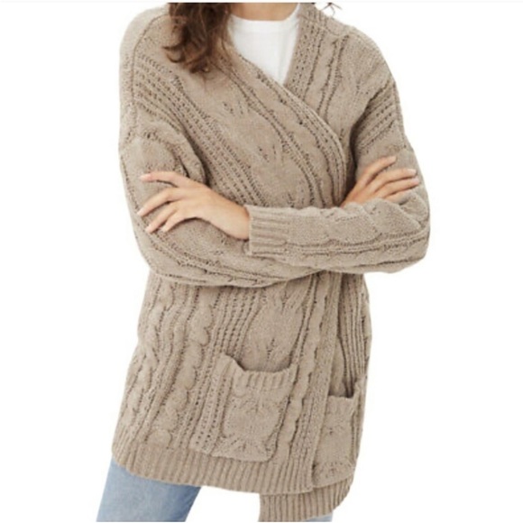 Love Tree Cable Soft Knit Cardigan Tan size small - Picture 6 of 16